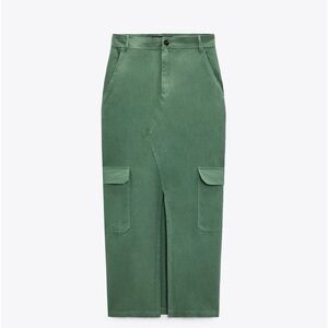 Linen blend midi cargo skirt